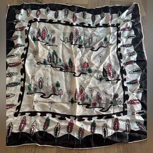 Vintage square silk trees novelty print single stitch